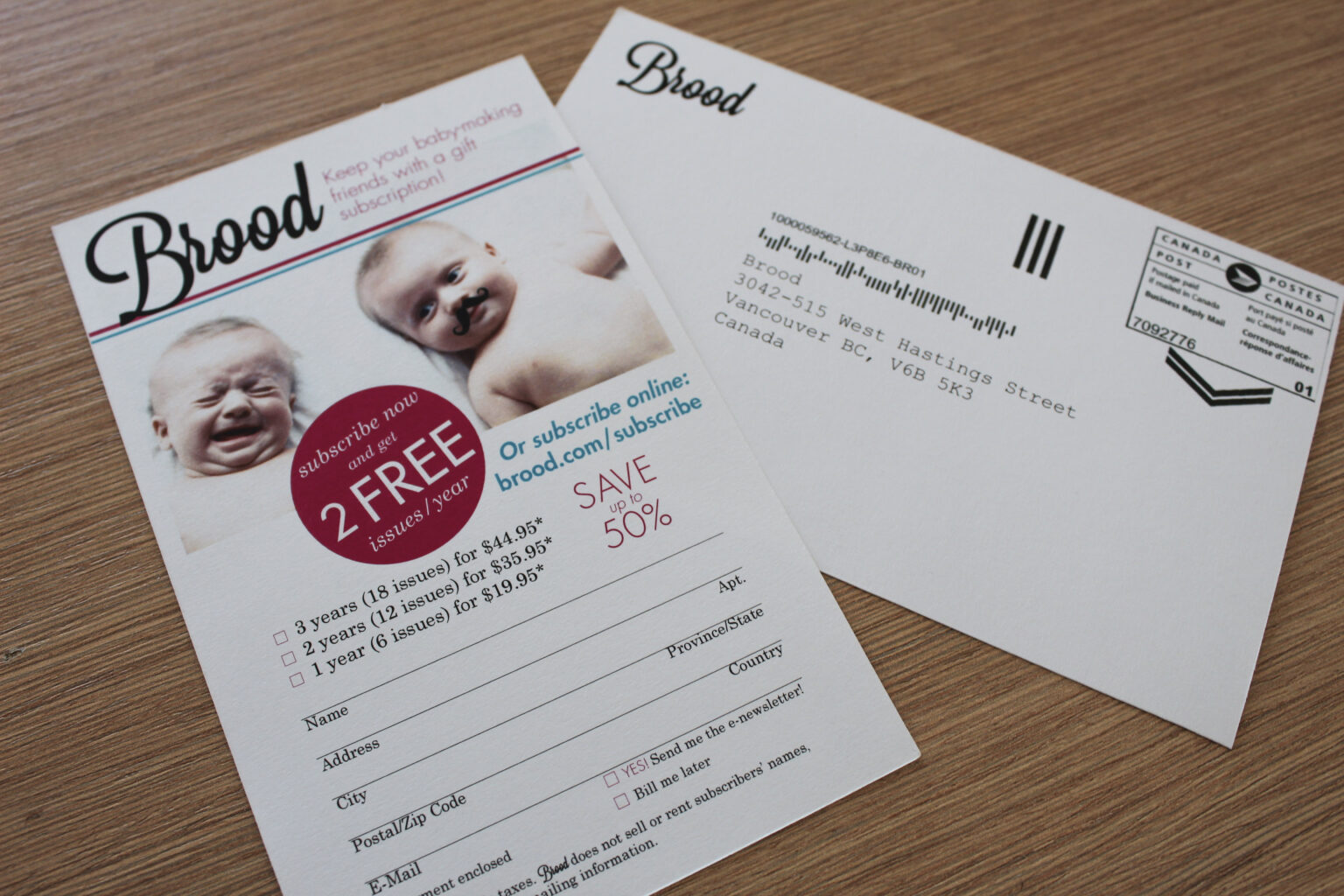 Brood project materials – subscription cards